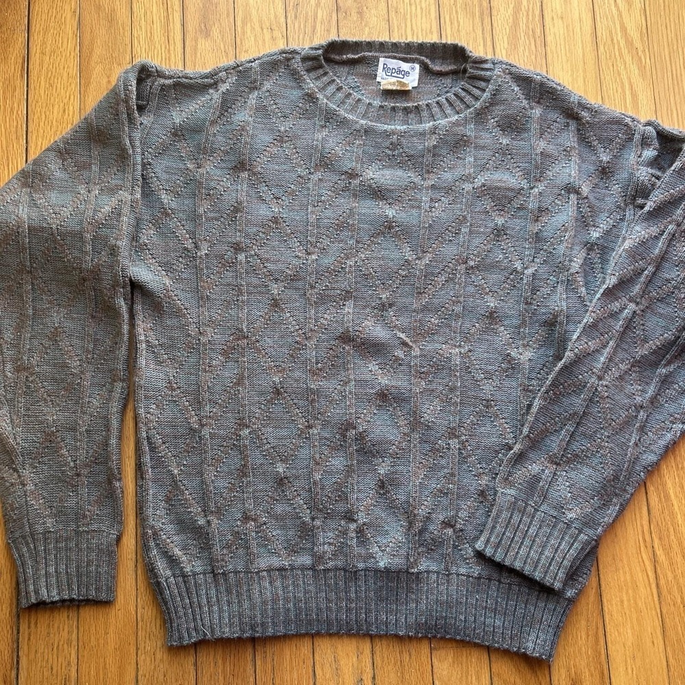 Men's 90s Geometric Knit Acrylic Repage Greece Grandpa Textured Sweater MED